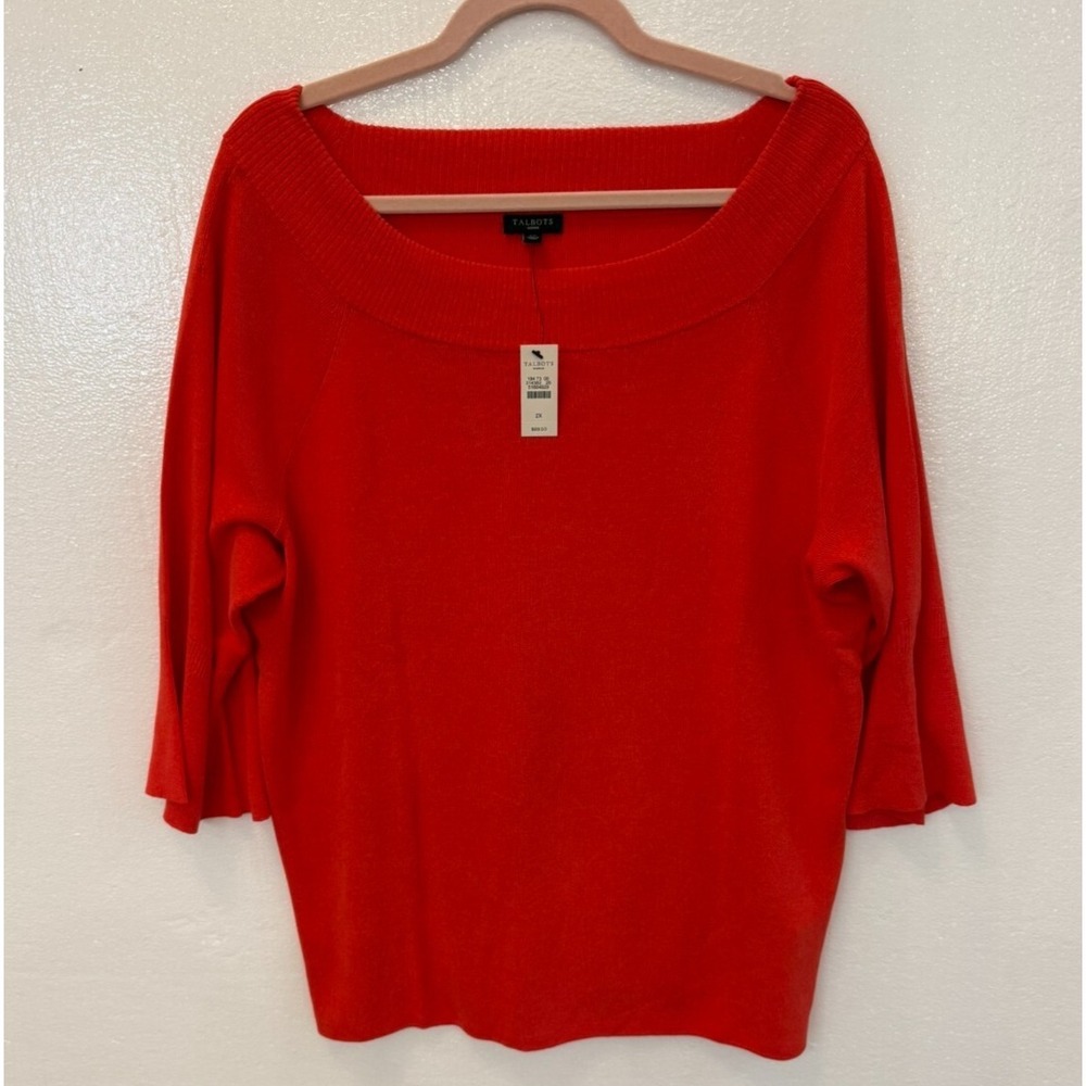 NWT Talbots Woman Size 2X Orange Lightweight Knit Bell Sleeve Sweater $89 Retail